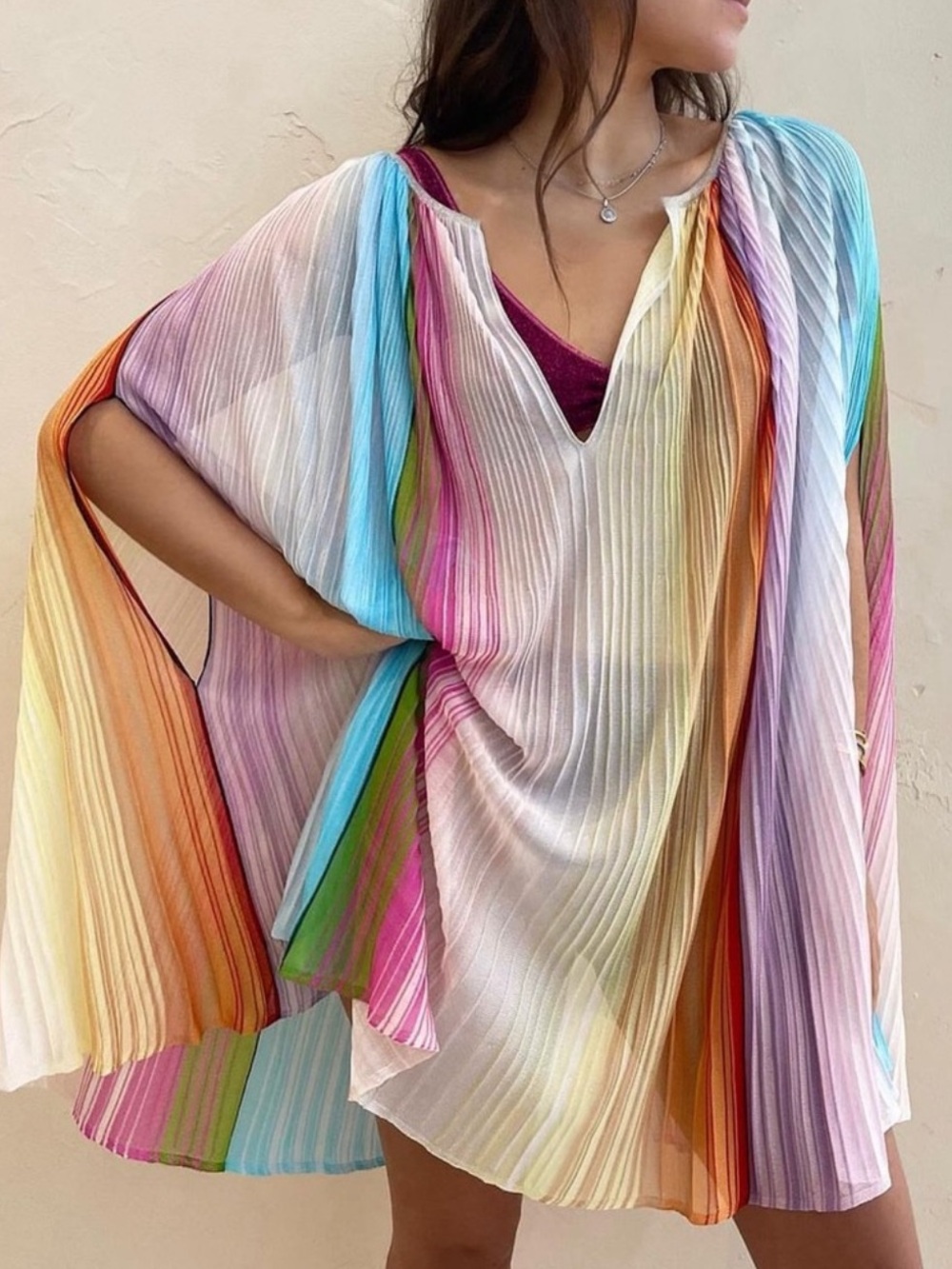 Missoni rainbow striped knit kaftan dress